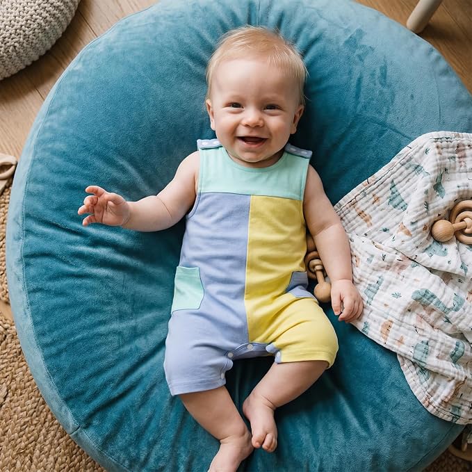 Newborn Baby Boy Summer Clothes Sleeveless Color Block Romper Bodysuit One - Image 3