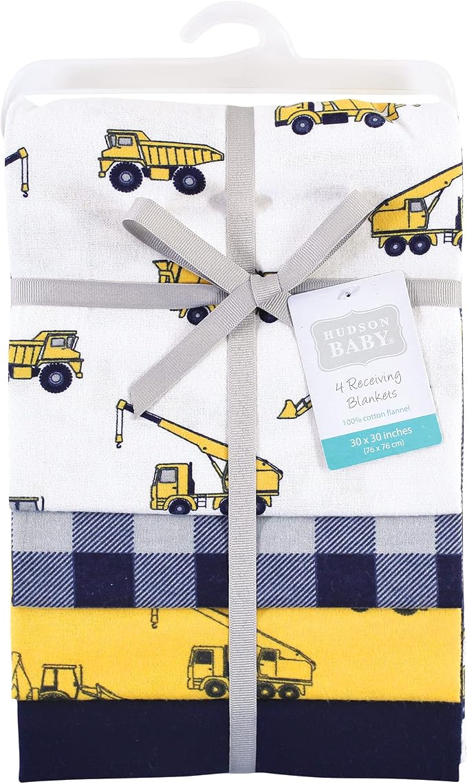 Hudson Baby Unisex Baby Cotton Flannel Receiving Blankets, Construction - Image 2