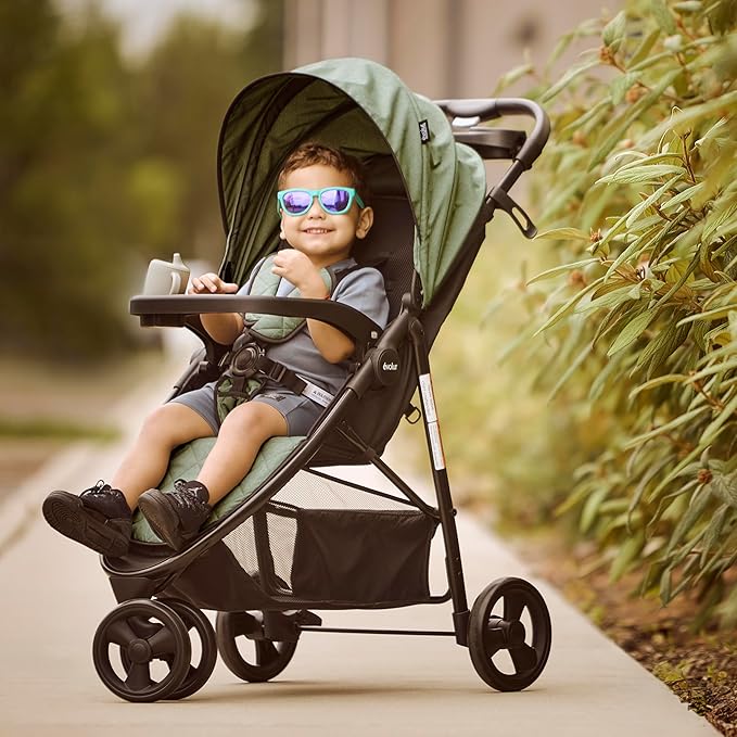 Evolur Breeze Stroller in Green, Adjustable Backrest & Canopy, Compact Fold Lightweight Baby/Toddler Stroller with Storage Basket