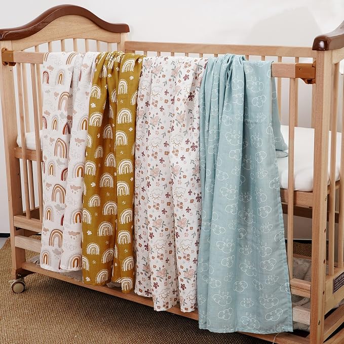 4 Set Muslin Swaddle Blankets Receiving Blanket - Image 4
