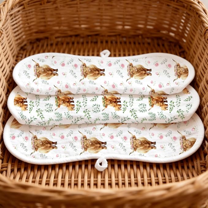 6 Pack Baby Burp Cloths for Boys Girls, Soft Cotton, Highland Cow Floral Theme - Image 4