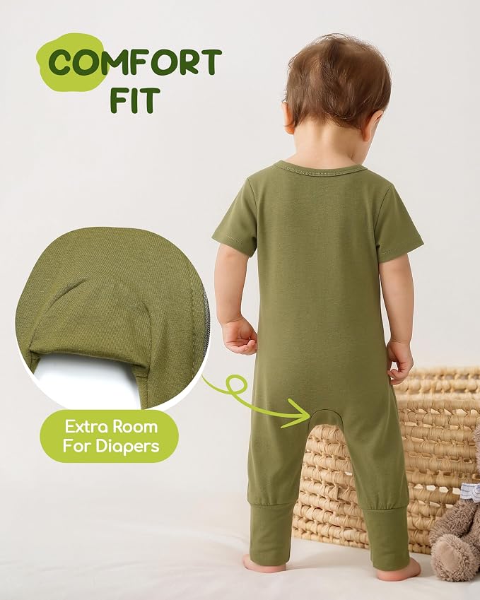 Baby Boy Girl Infant Rompers Short Sleeve Cotton Zipper Footless Summer - Image 5