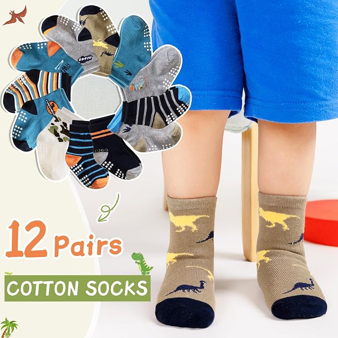 Toddler Non Slip Grips Socks Kids Anti Skid Baby Boys Girls Cotton Crew Socks - Image 5
