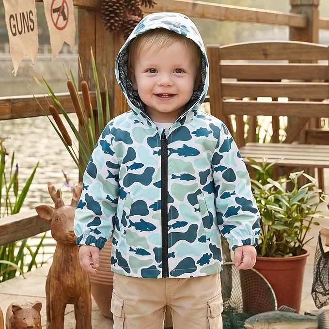 Toddler Baby Boy Lightweight Hooded Jacket Excavator Coat Outwear | Truck Print - Image 2