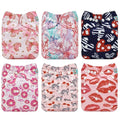 ALVA 6 Pack Cloth Diaper with 12 Inserts One Size Adjustable Washable Reusable Diaper Cover for Baby Girls and Boys
