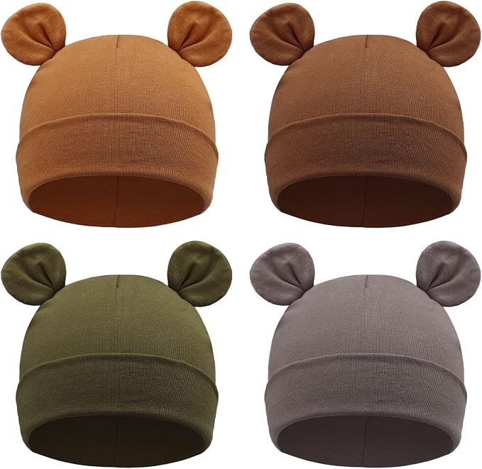 DRESHOW BQUBO 4 Pieces Baby Beanie Newborn Toddler Soft Cute Knit Hat Hospital by DRESHOW