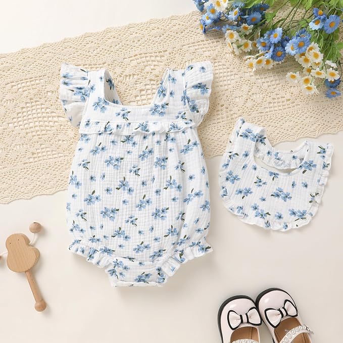 YOUNGER TREE Baby Girl Romper 100% Cotton Ruffle Sleeveless Summer Outfit - Image 2