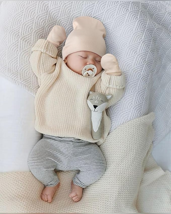 BQUBO Baby Hats and Mittens Infant Cotton Beanie Gloves No Scratch Set Newborn - Image 7