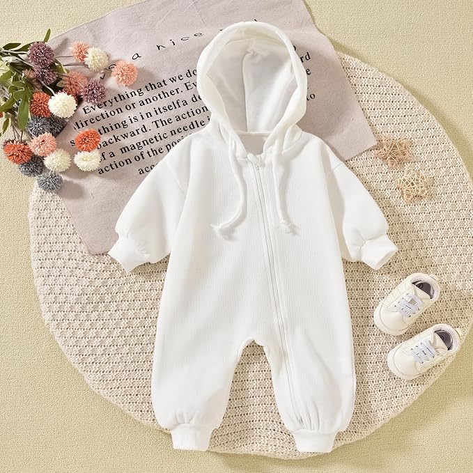Unutiylo Unisex Baby Boys Girls Long Sleeve Infant Baby Zipper Hooded Jumpsuits - Image 3