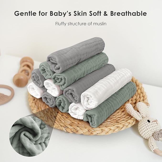 Sunny zzzZZ Baby Muslin Washcloths -100% Cotton Muslin Soft Baby Bath Wash - Image 4