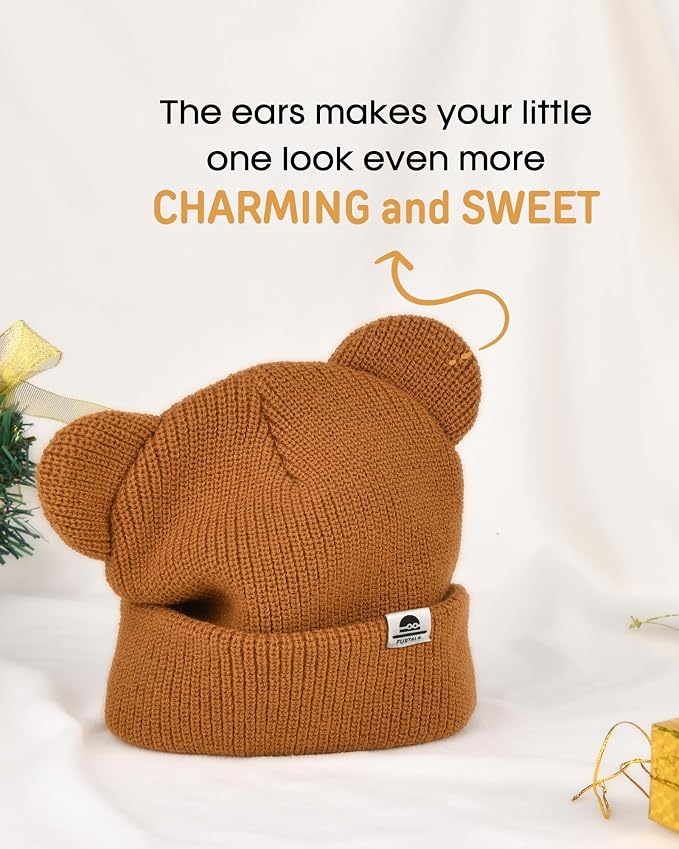 FURTALK Baby Beanie with Bear Ear Warm Knit Winter Hat - Image 3