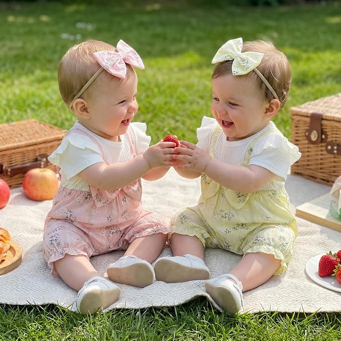 YINGISFITM Newborn Baby Girl Summer Clothes Short Sleeve Bubble Romper Bow - Image 2