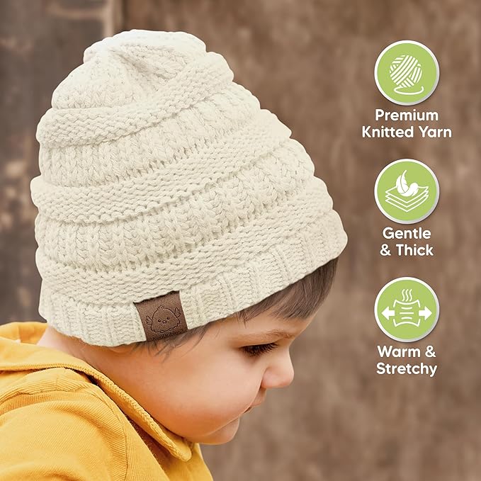 3-Pack Baby Beanies for Boys, Girls - Stretchy Knit Baby Hats, Cute Newborn & Toddler Winter Hat, Soft & Warm Infant Beanie 6-36 Months (Pale, M)