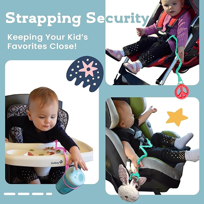 Brilli Baby Cup Catcher Patented Safety Tether Strap, Attach Sippy Cups, Bottles, Pacifiers & More to Stroller, High Chair, Car Seat, Made in USA, Food Grade, Dishwasher Safe (Pink)