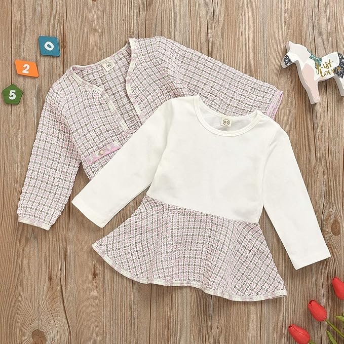 Toddler Kids Baby Girls Plaid Skirt Set Cardigan Jacket Coat + Tutu Dress Set - Image 4