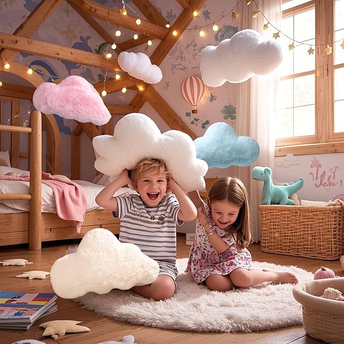 YRXRUS Cloud Pillows, Blue Cloud Shaped Pillow, Decorative Throw Pillow Gifts, Cute Plush Room Decor, Fluffy Faux Rabbit Fur 9.5"x16" Pillows for Living Bedroom Kids Room