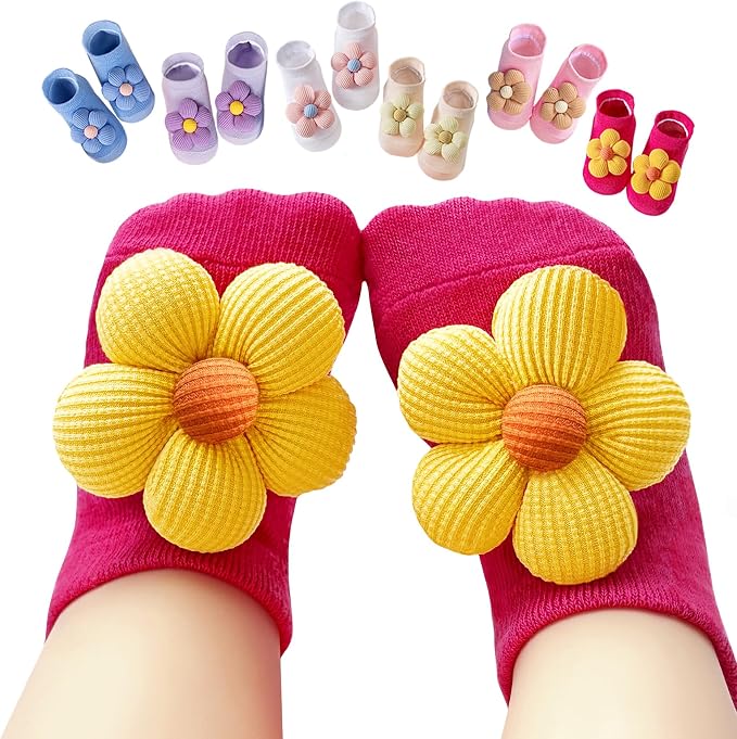 Baby Toddler Girl Socks 6 Pairs Non Slip Infants Newborn Grip Cotton Socks | by Aroveea