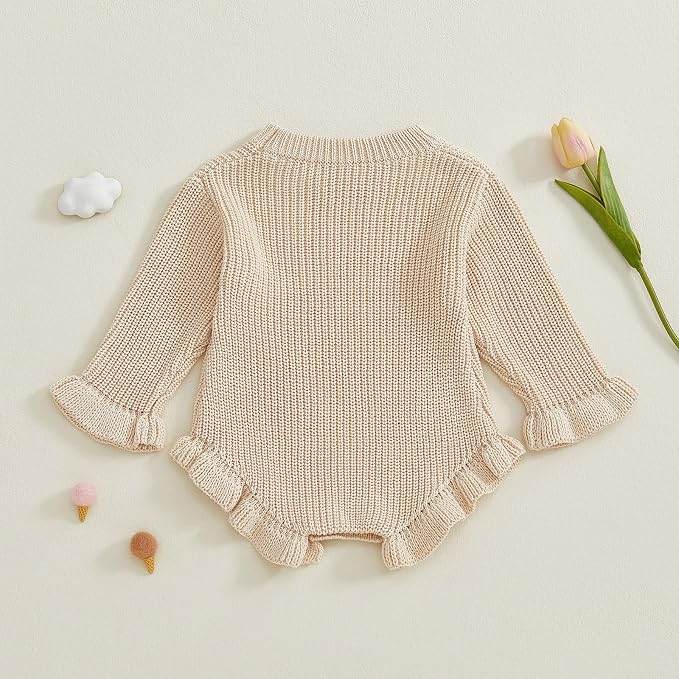 Mubineo Baby Girl Fall Winter Clothes Basic Plain Cute Sweater Romper Outfit - Image 5