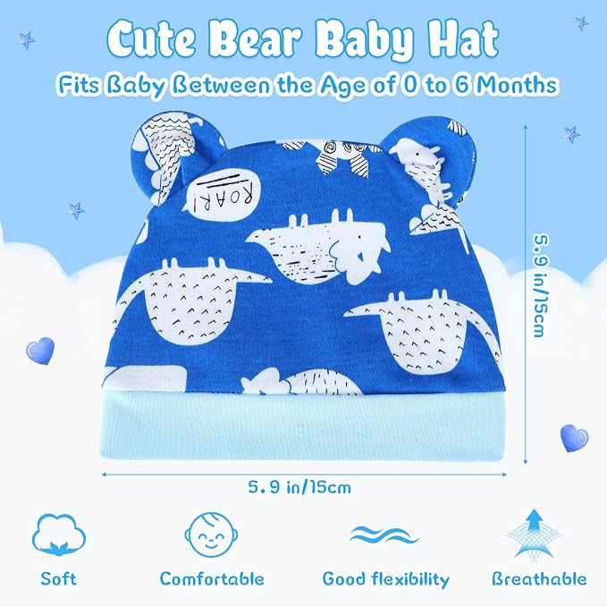 Geyoga 9 Pieces Newborn Baby Hat Bear Ears Infant Caps Baby Boy Girl Toddler - Image 2