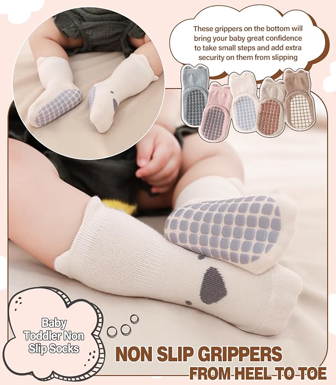 LANLEO Baby Toddler Socks with Grips Baby Toddlers Girls Boys Non Slip Grip - Image 2