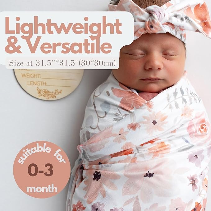 Newborn Baby Swaddle Set Headband Beanie and Name Card - Image 6