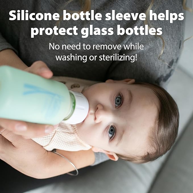 Dr. Brown's Anti-Colic Options+ Narrow Glass Baby Bottle with Level 1 Slow Flow Nipple, BPA-Free, 4 oz/120mL, 4-Pack