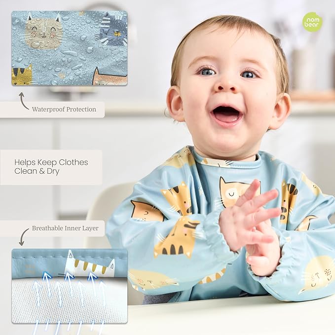 Waterproof Smock Baby Bibs for Eating | Long Sleeve Bib for Baby Led Weaning - Image 4