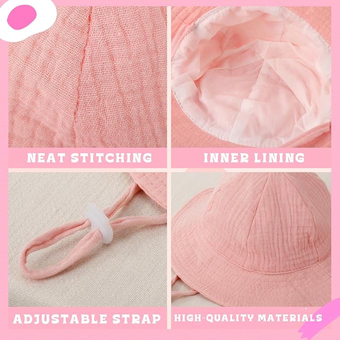 4 Pack Muslin Baby Sun Hat UPF 50+ Sun Protection | Soft Muslin, Wide Brim - Image 4