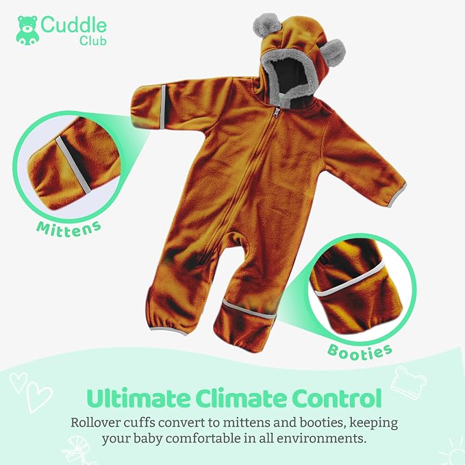 Cuddle Club Fleece Baby Bunting Bodysuit Hoodie, Newborn - Image 3
