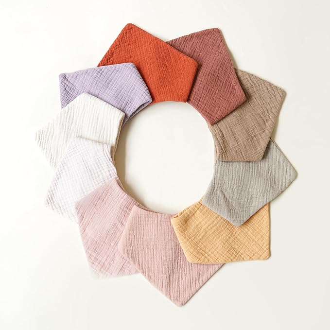 Konssy 10 Pack Baby Muslin Bandana Bibs - Image 7