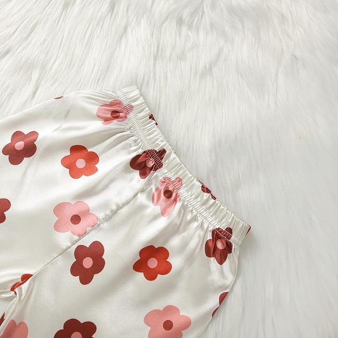 Kids Baby Girl Boy Satin Pajamas Set Button Down Sleep Shirt Top+Long Pants - Image 5