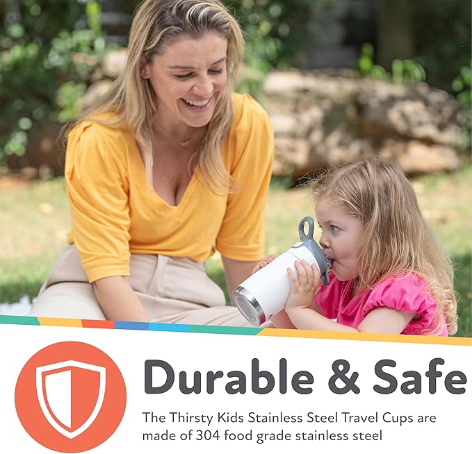 Nuby Thirsty Kids No Spill Flip-It Reflex Stainless Steel Travel Cup or Water Bottle - 10 Oz - 18+ Months - Blue - Back to School Essentials