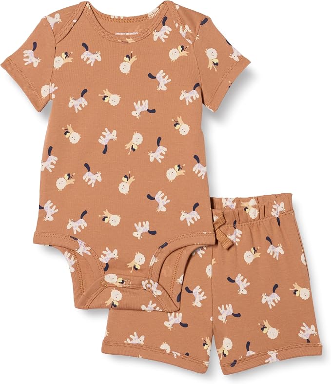 Amazon Essentials Unisex Toddlers' Short Sleeve 100% Cotton Bodysuit and Short by AmazonEssentials