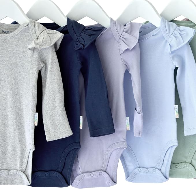 Butterblu Ashley 5-Pack Long Sleeve Ruffle Shoulder Bodysuits 100% Cotton | - Image 6
