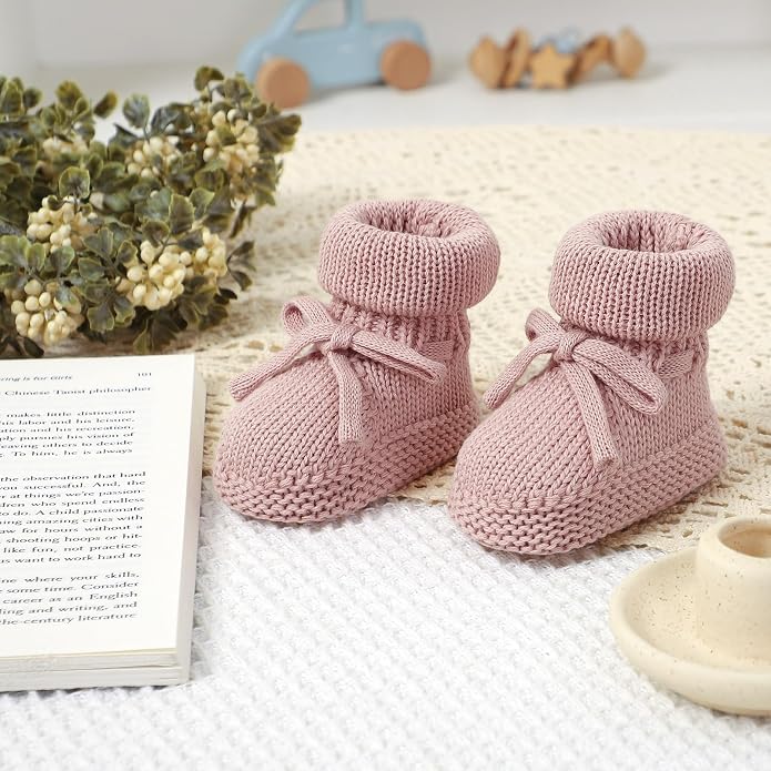 Hadetoto Newborn Baby Booties Cotton Knit Shoes | Soft, First Walkers, - Image 4
