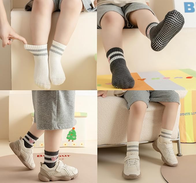Toddler Grip Socks with Non-Slip Unisex Baby Stripe Crew Cotton Socks | Retro - Image 6