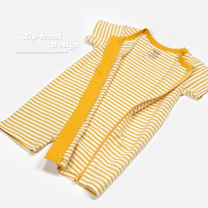 Teach Leanbh Unisex Baby 2 Pack Pajamas Cotton Short Sleeve Zipper Romper - Image 2