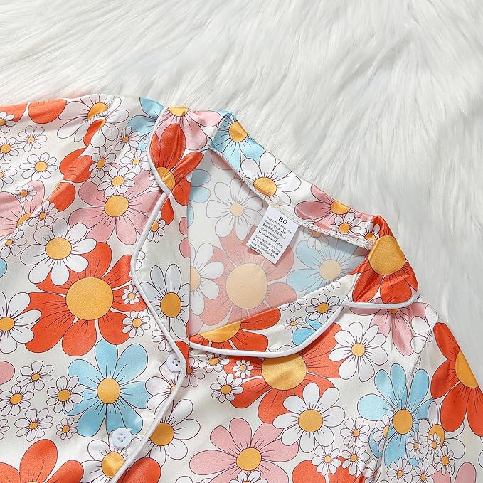 Kids Baby Girl Boy Satin Pajamas Set Button Down Sleep Shirt Top+Long Pants - Image 4