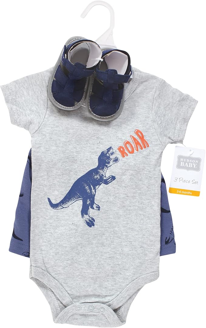 Hudson Baby Unisex Baby Cotton Bodysuit, Shorts and Shoe Set - Image 2