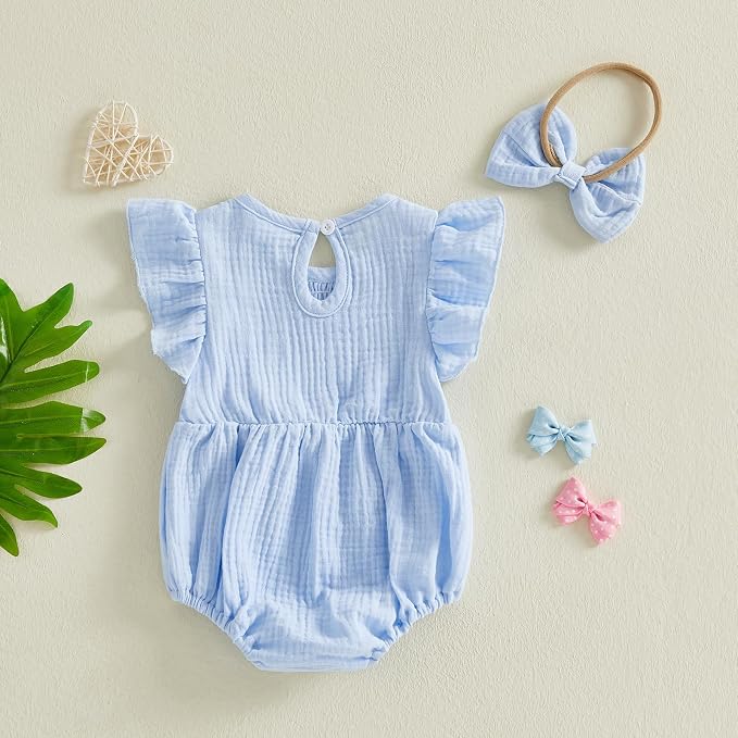 Kavousa Newborn Baby Girl Clothes Summer Bubble Romper Headband Outfit - Image 7