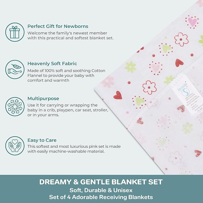 Spasilk Baby 4 Pack 100% Cotton Flannel Receiving Blanket - Image 4