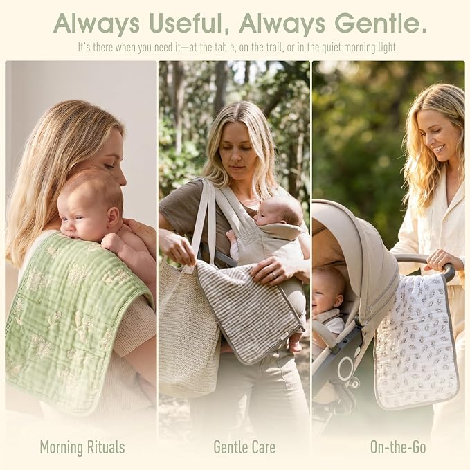 Muslin Baby Burp Cloths Organic Cotton Blend Set | 20x10 Inches, Reversible - Image 4