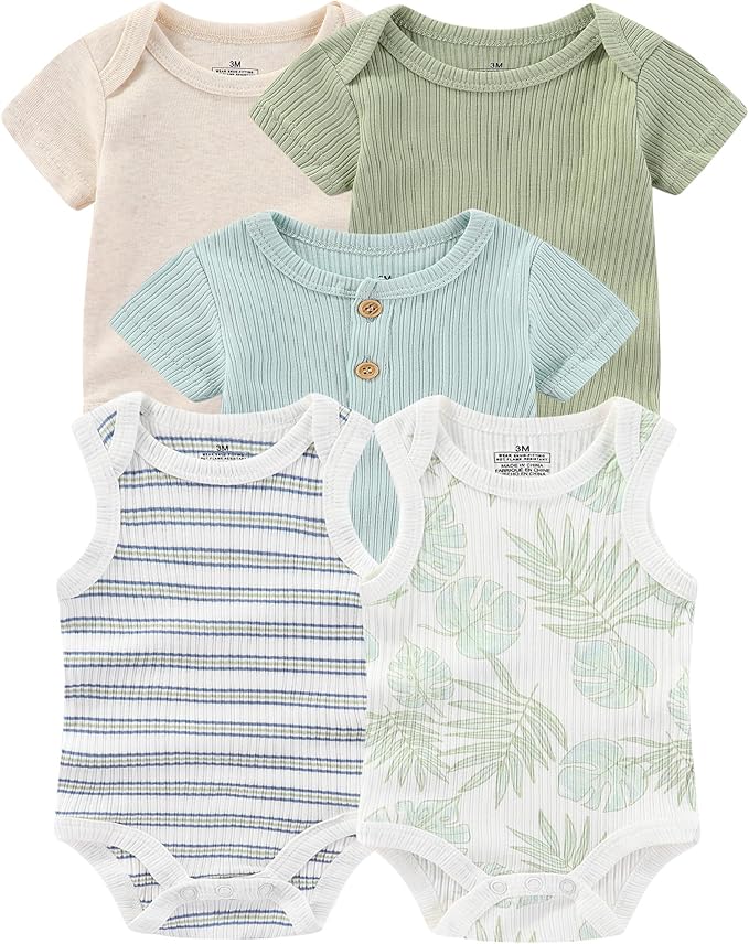Baby Bodysuits Ribbed Mix Summer Newborn Boy Girl Clothes 5-pack | Multiple by ZAVBABY
