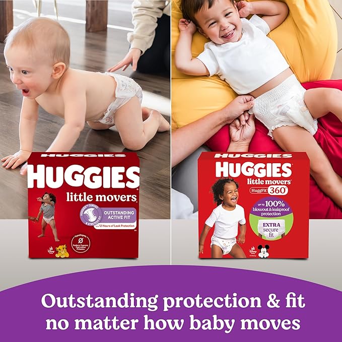 Huggies Size 5 Baby Diapers, Little Movers HuggFit 360° Baby Diapers with 360° Waistband, Size 5 (27+ lbs), 19 Count, Packaging May Vary
