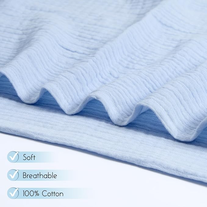 Meracorallo Muslin Swaddle Blanket, 100% Cotton Receiving Blanket, Sky Blue | - Image 3