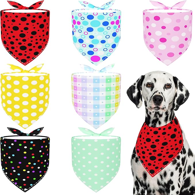 7 PCS Polka Dot Dog Bandanas for Large Dogs Breed Sewing Hemming Dog Bandana by Bestwishforyou