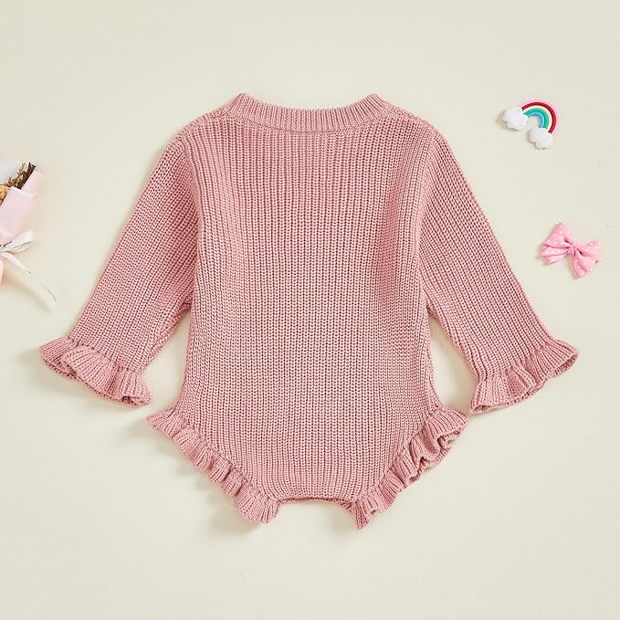Mubineo Baby Girl Fall Winter Clothes Basic Plain Cute Sweater Romper Outfit - Image 4