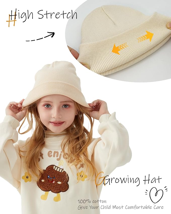 ROYBENS 100% Cotton Baby Beanie Cute Toddler Winter Hat Knit Caps Ages 0-8 | - Image 4