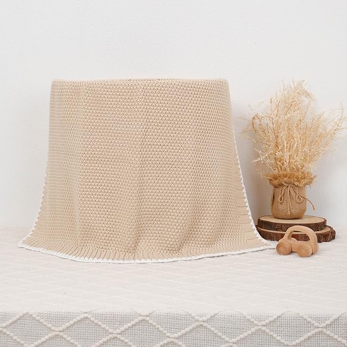 Neiwech Baby Blanket Knit Cozy Soft Lightweight Crib Stroller Nursery Receiving Swaddling Blankets for Newborn Infants Boys Girls Camel 30x40 Inch