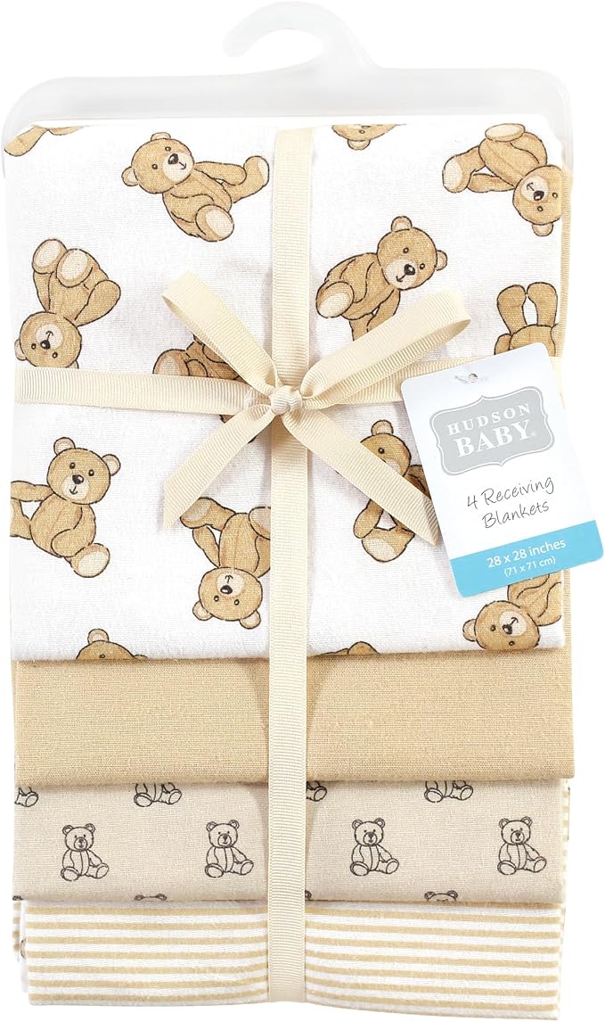 Hudson Baby Unisex Baby Cotton Poly Flannel Receiving Blankets, Teddy Bears - Image 2